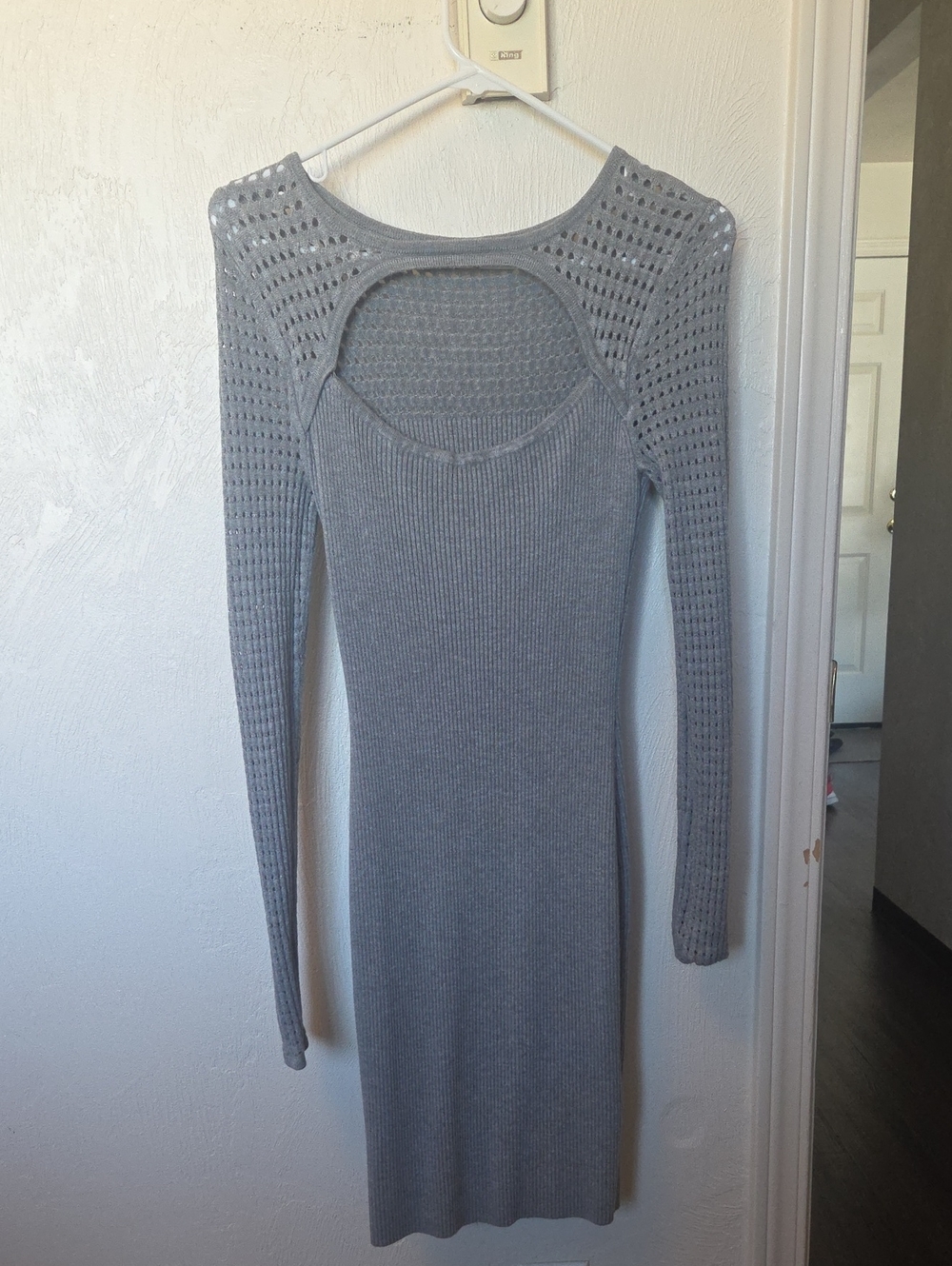 Guess Gray Long Sleeve Ribbed Bodycon Dress